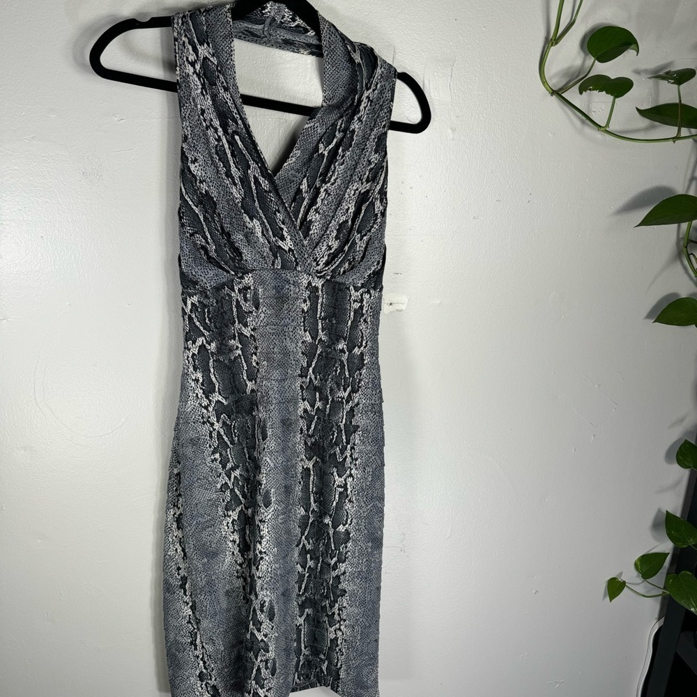 tadashi shoji collection gray python print halter mini dress women small snake - Picture 3 of 14